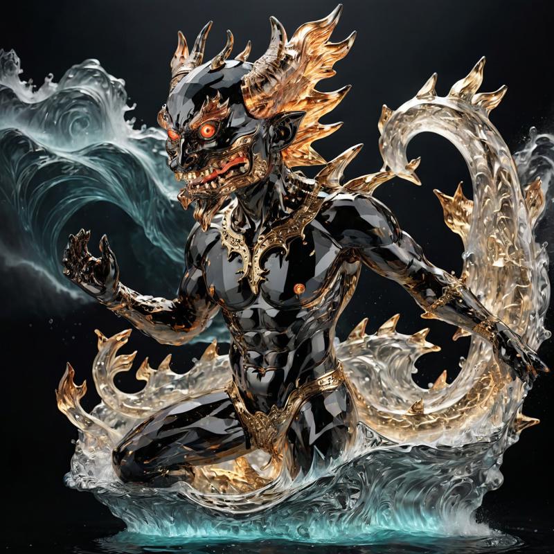 PAMCRYSTAL_04 Surrealism, black background, a coloured line drawing of an illuminated brass-toned Malaysian demon swimming in a stormy ocean, 1948321190 c=7.5 40 0.4 DPM++ 2M Karras crystalClearXL_ccxl.jpg